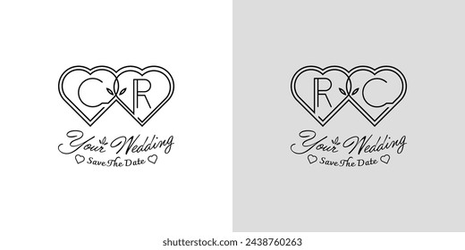 Letters CR and RC Wedding Love Logo, for couples with C and R initials