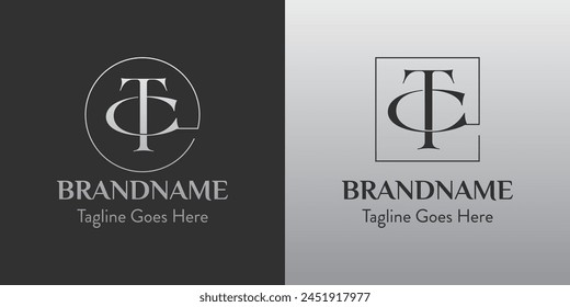 Letters CT In Circle and Square Logo Set, for business with CT or TC initials
