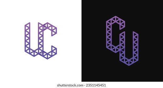 Cartas de juego de logotipos de polígonos CU y CU, adecuadas para empresas relacionadas con polígonos con iniciales de CU y UC.