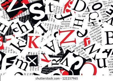 letters cut from newspaper, background