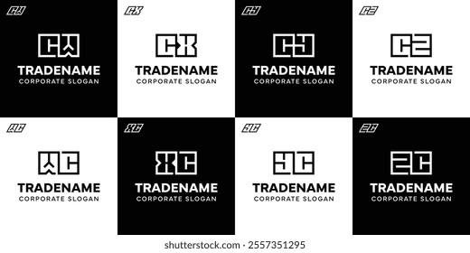 Letters CW WC CX XC CY YC CZ ZC Square and Dynamic Logo Set