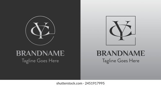 Letters CY In Circle and Square Logo Set, for business with CY or YC initials