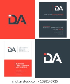 Letters D A, D & A joint logo icon with business card vector template.
