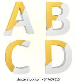 Letters A to D color gold inside the white broken letters.