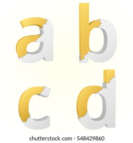 Letters a to d color gold inside the white broken Letters.
