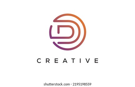 letras D Monograma coloreado, tipografía moderna del logotipo. Colores alfabeto arte creativo diseño tipográfico arco iris