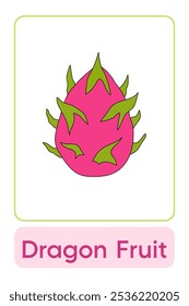 Letters D is for Dragon Fruit. Fruit Flashcard printable learn letters Alphabet english for kids education and game activity. Kindergarten and preschool worksheets printable for kids.