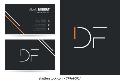 Letters D F Stroke Logo icon with Business Card Template Vector.