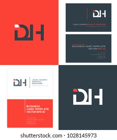 Letters D H, D & H joint logo icon with business card vector template.
