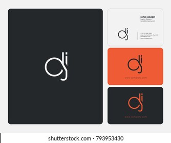 Letters D J, D&J joint logo icon with business card vector template.