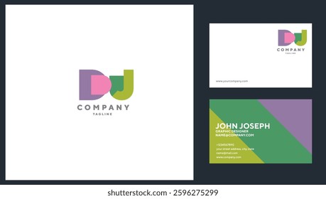 Letters D J  Joint logo icon with business card vector template.
