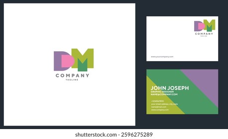 Letters D M  Joint logo icon with business card vector template.