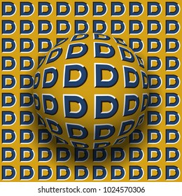 Letters D patterned sphere rolling along the same surface. Abstract vector optical illusion illustration. Motion background and tile of seamless wallpaper.