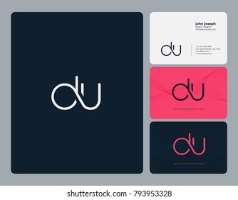 Letters D U, D&U joint logo icon with business card vector template.