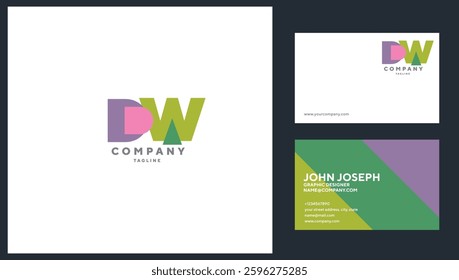 Letters D W  Joint logo icon with business card vector template.