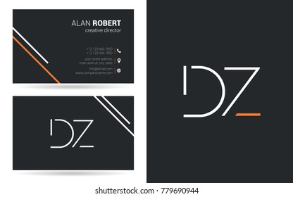Letters D Z Stroke Logo icon with Business Card Template Vector.