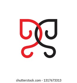 letters dd linked curves line loop design logo