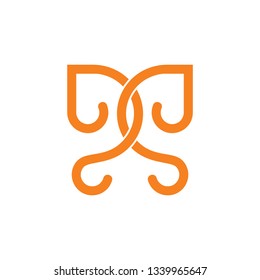 letters dd linked curves line loop design logo