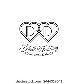 Letters DD Wedding Love Logo, for couples with D and D initials