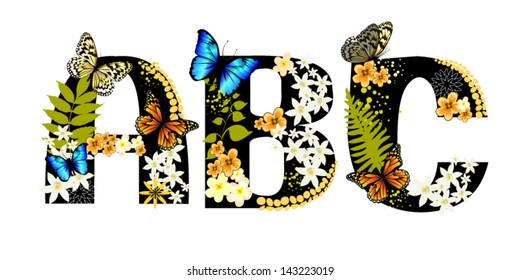 letters decorated with flowers. ABC