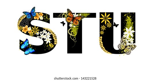 letters decorated with flowers. STU