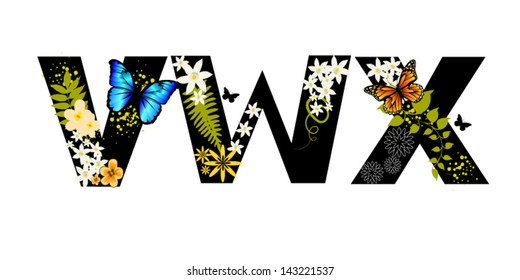 letters decorated with flowers. VWX