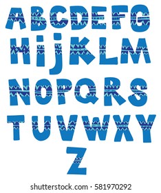 The letters decorated with geometric designs.