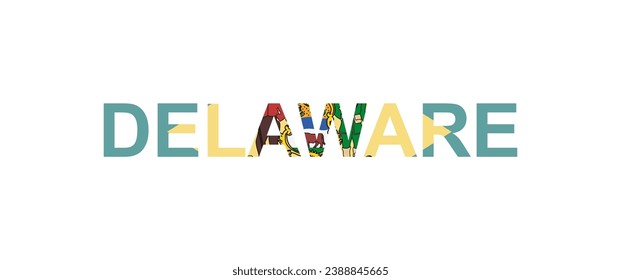 Letters Delaware in the style of the country flag. Delaware word in national flag style. Vector illustration.