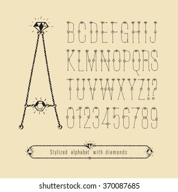 Letters with diamonds, black. Stylized. Set. eps8. Zero 0 One 1 Two 2 Three 3 Four 4 Five 5 Six 6 Seven 7 eight 8 nine 9.