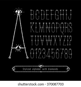 Letters with diamonds, white. Stylized. Set. eps8.