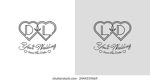 Buchstaben DL und LD Hochzeit Love Logo, für Paare mit D und L Initialen