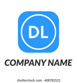 letters DL rounded square shape icon logo blue
