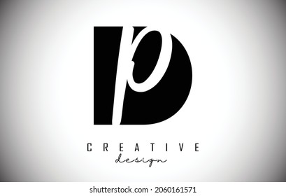 Letters DP Logo with a minimalist design. Letters D and p with geometric and handwritten typography. Creative Vector Illustration.