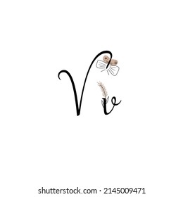 Letters drawn by hand. Letters with flowers. Spring alphabet. Line art. Stylized Letter V. Decorative. Alphabet vector illustration