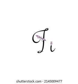 Letters drawn by hand. Letters with flowers. Spring alphabet. Line art. Stylized Letter I. Decorative. Alphabet vector illustration