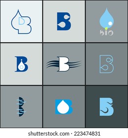 Letters with drops and waves - set of icons. Collection of design elements.
