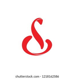 letters ds abstract swan fire design logo