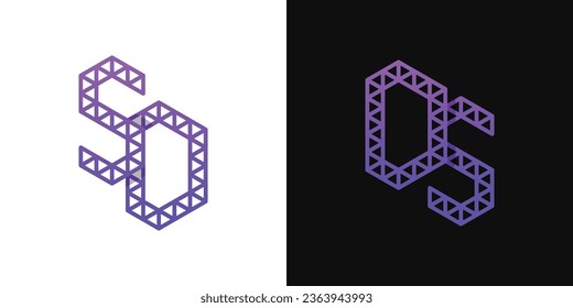 Juego de logotipos de polígonos DS y SD, adecuado para empresas relacionadas con polígonos con iniciales DS y SD.