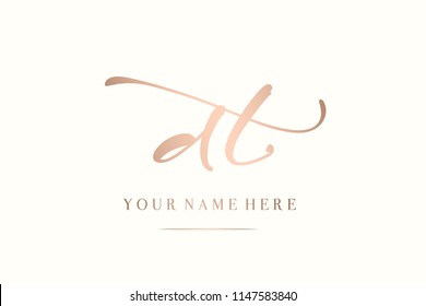 Letters d&t monogram.Metallic rose gold letter based vector icon.Initials logo isolated on light background.