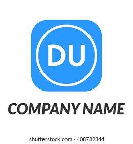 letters DU rounded square shape icon logo blue