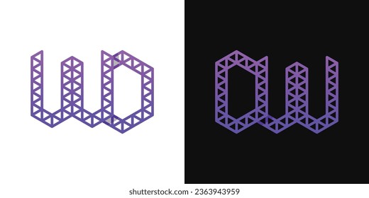 Juego de logotipos de polígonos DW y WD, adecuado para empresas relacionadas con polígonos con iniciales DW y WD.