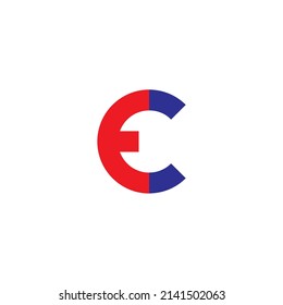 Letters E and C, red-blue, circle, simple symbol logo vector