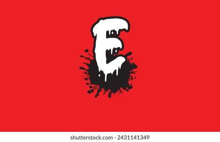 Letras E goteando con sangre sobre fondo rojo
