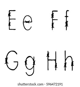 Letters E, F, G, H barbed wire