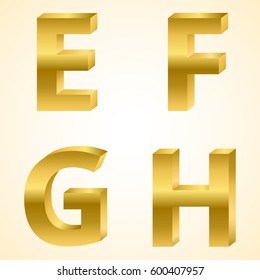 Letters E to H color gold 3D style.