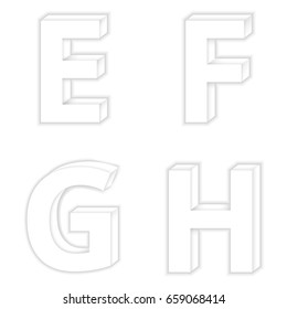 Letters E to H color White Modern 3D style.