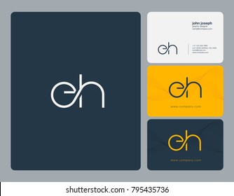 Letters E H, E&H joint logo icon with business card vector template.
