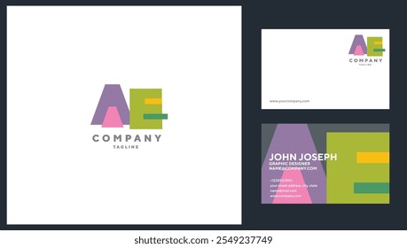 Letters A E, Joint logo icon with business card vector template.