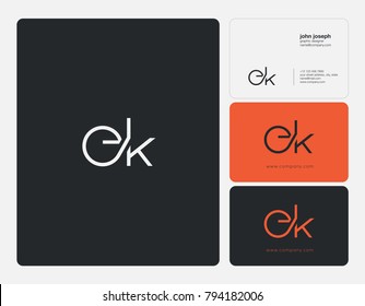 Letters E K, E&K joint logo icon with business card vector template.

