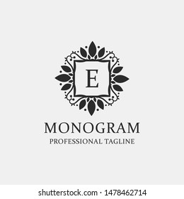 Letters E Logo Monogram with the concept of elegant leafs. Modern design with luxurious black coloring. - Vector file
